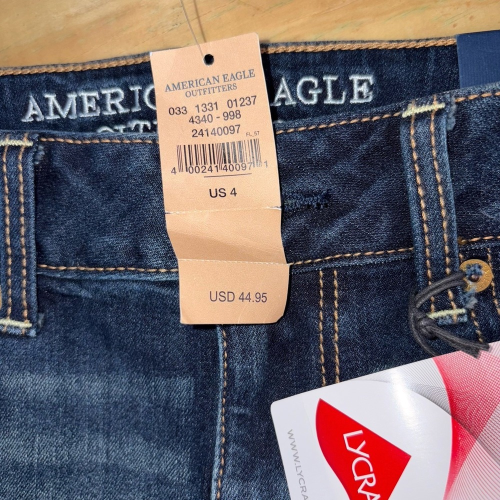 New American Eagle AEO Low Rise Super Stretch Denim Shortie Dark Wash 4 - Picture 4 of 8